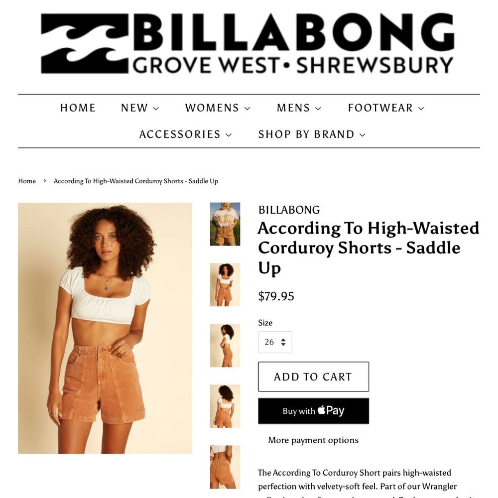 BILLABONG X WRANGLER According To High-Waisted Corduroy Shorts - Size 26